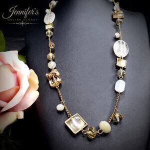 3/$25 Mixed Glass Beaded and Gold Tone Chain Necklace